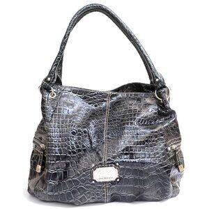 Gia Milani Black Vegan Crocodile Hobo Satchel Handbag Purse Bag Preppy Travel